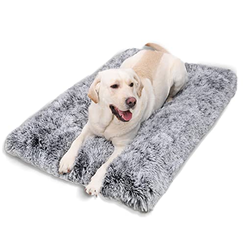 Jaspuriea Cama Grande para Perro Colchón Lavable para Jaula de Perro Colchón Calmante Esponjoso Anti Ansiedad Deluxe Estera de Felpa para Perro con Fondo Antideslizante,90x60x7cm