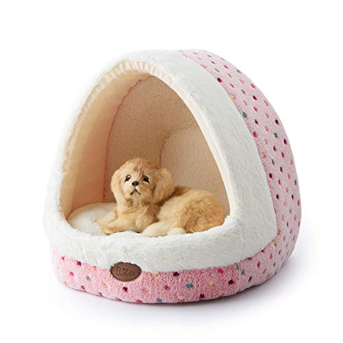 Tofern Perro Cama, Cachorros Camas Perrera con Manta Grueso Forma de Huevo, Puntos de Color, Nido para Mascotas, Lavable (Rosa)