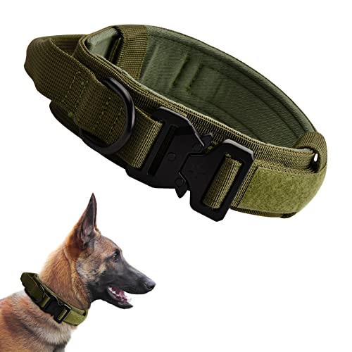 Collar de Perro Ráctico Ajustable, Collar de Nailon Militar con Mango de Control, Collares para Perros con Anilla en D y Hebilla Metálica de Liberación Rápida, para Perros Medianos Grandes (Verde)