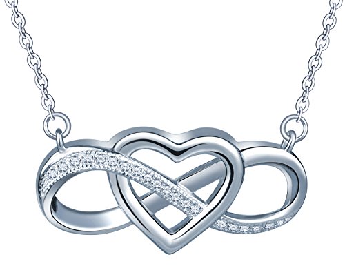 Infinito U - Collar Corazon de Plata de Ley Cadena Extensible Colgante de Infinito con Circonita Idea Regalo para Mujeres y Chicas