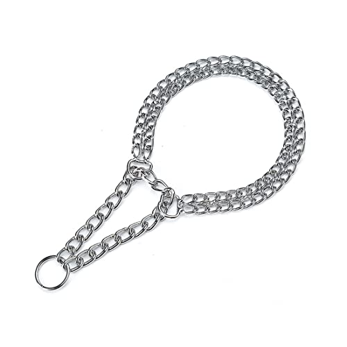 1 Piezas Collar Perros Cadena Consistente,Cadenas Gargantilla Dos Filas Cromado,Collares Ahogo Estrangulador Acero Serpiente Metal para Perro Adiestramiento Educacion