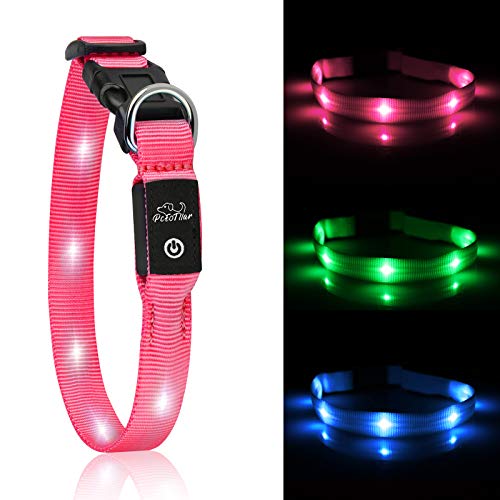 Collar Luminoso de Perro LED para Perros Pequeños Collar de Perro Iluminado para Cachorros, Collar de Perro Intermitente Recargable, Ajustable con 3 Modos Súper Brillante - Rosado