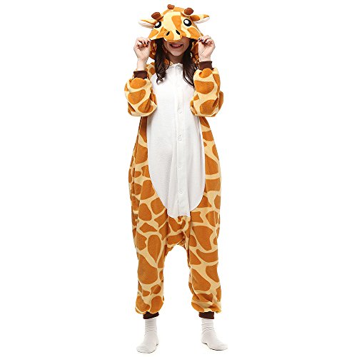 HUTUTU Pijamas de Animal Unisexo Adulto Kigurumi Pijama Enteros Mujer Jirafa Carnaval Halloween Cosplay Disfraz de Animales con Capucha Mamelucos,LTY48,Jirafa,L