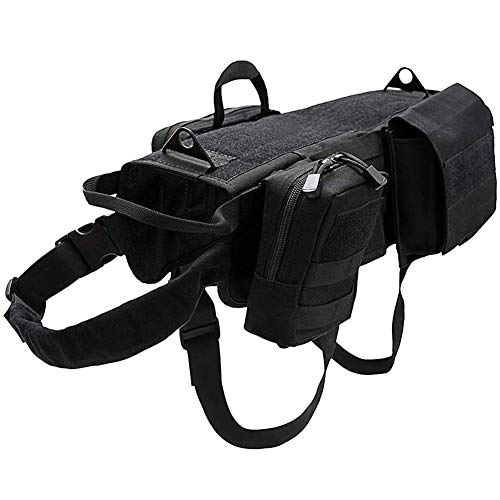 Táctica del arnés del perro Molle chaleco Sistema ajustable, arnés camuflaje de formación al aire libre con 3 bolsas desmontables - táctica del entrenamiento del perro del chaleco arnés,Negro,XL