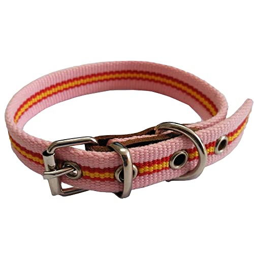 Collar de Perro Bandera de España de algodón Rosa 30 cms | Collar Liso para Perro Pequeño | Collar de algodón. Resistente a tirones y climatología. Collar Rosa Rojo y Amarillo.