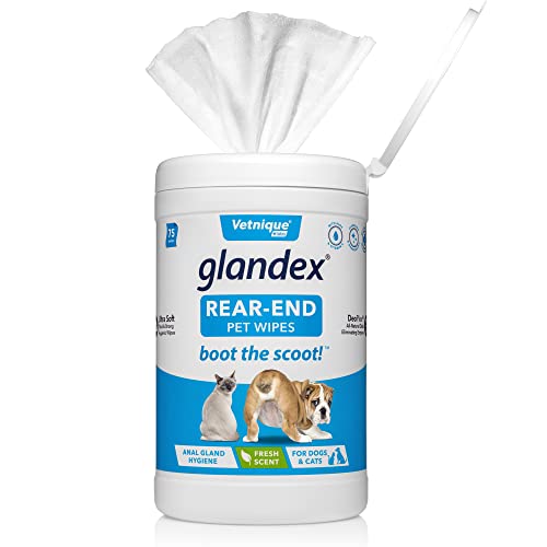 Glandex Toallitas para Mascotas, toallitas higiénicas para Limpiar y desodorizar Las glándulas anales para Perros y Gatos, por Vetnique Labs (75ct)