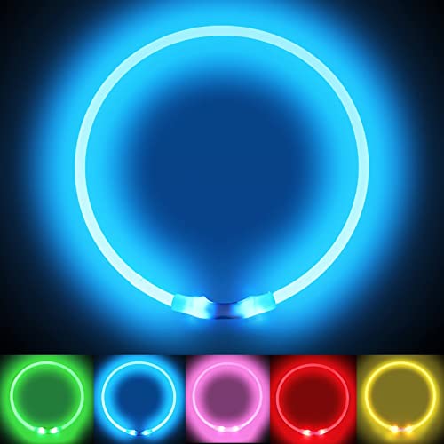 LMLMD Luminoso Collar Perro de Mascota LED, Ajustable Recargable 3 Modos, Collares LED para Perros Pequeños/Medianos/Grandes, Azul