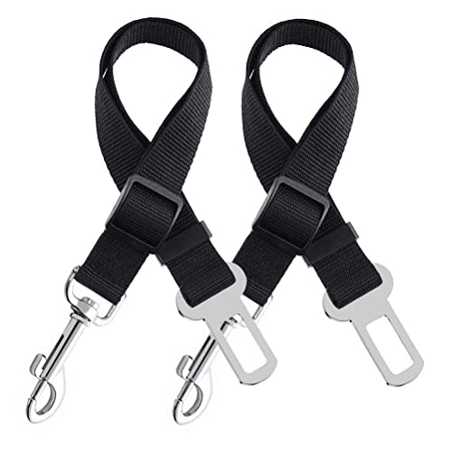 2 Piezas Cinturón de Seguridad para Perros, Cinturones para Perros Coche Nylon Universal, Ajustable Cinturon para Perros para Trasportar Mascotas (Negro)