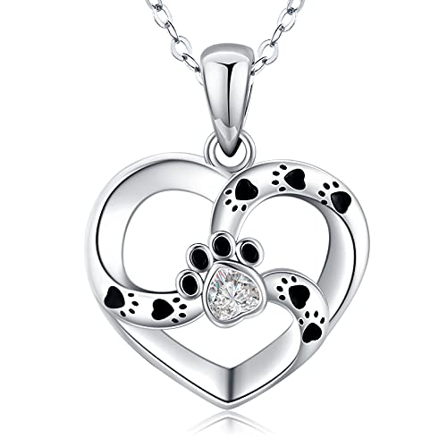 Eusense Colgante Huella Perro, Collar Pata Corazón Plata de Ley 925, Regalo de Joyería Conmemorativa para Mujer Niñas