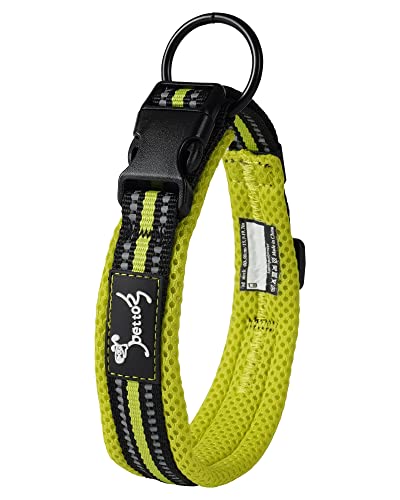 PETTOM Collar para Perros Gatos Pequeños Grandes Medianos Reflectante Suave Acolchado Impermeable Ajustable Transpirable con Etiqueta de Nombre para Caminar Correr Trekking Entrenamiento Verde, XS