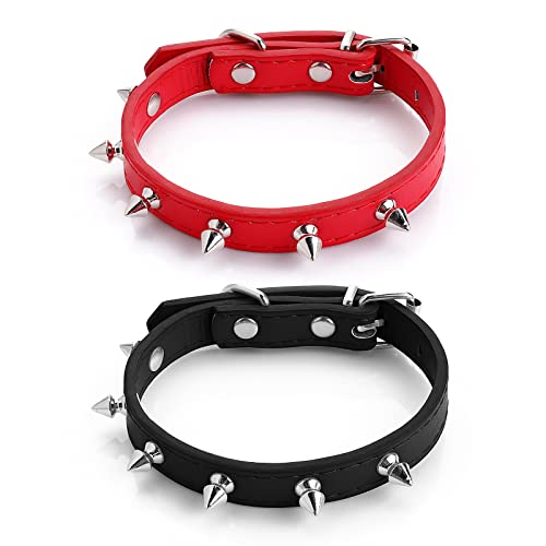 Cobee Collar de Perro con púas para Gato, 2 Piezas de Piel sintética Suave para Perro, Collar Ajustable con Remaches y Clavos para niños, niñas, Gatos, Cachorros, Talla S