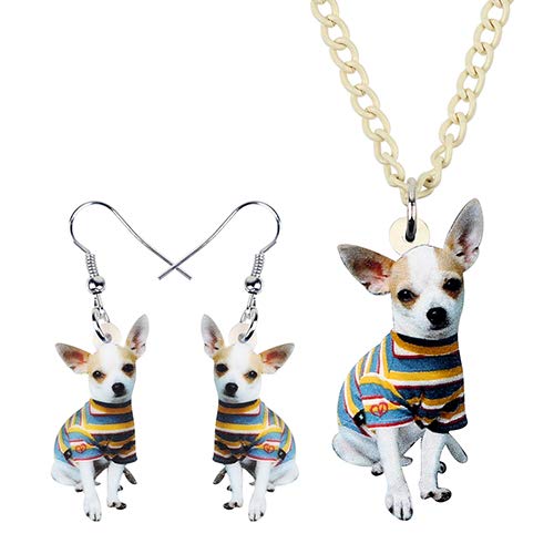 AdronQ®  Conjuntos de joyería de acrílico Pendientes de Collar de Perro de Perrito de Chihuahua a Rayas de Anime Colgante de Dibujos Animados para Adolescentes Moda