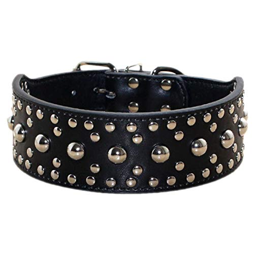 haoyueer Collar unisex de cuero con tachuelas para perro, tamaño mediano y grande, para Pitbull Doberman, tallas M L (L, negro)