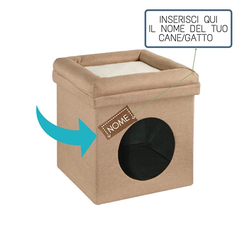 Baroni Home Caseta para perros personalizable, caseta de gato personalizable, puf plegable para perros y gatos con cojín superior personalizable, medidas 38 x 38 x 42 cm gris