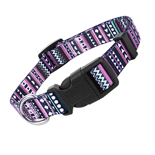 cobee Collar de Nailon para Perro con Patrones Bohemios, Collares Ajustables para Cachorros Collar de Estilo étnico Suave y cómodo(Color Morado Bohemio, Talla M)