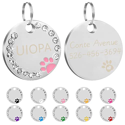 Uiopa 2Pzs Chapa Perro Grabada, Huella Placa Perro Grabada Placas Identificativas Chapas Personalizadas Placas para Perros, Etiquetas de Identificación de Mascotas para Perros Gatos Collar (Rosa)