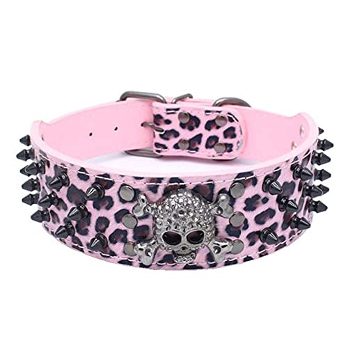 Collar de Perro con Clavo de Oro Negro, Remache de Calavera, Collar para Mascotas, Anti mordida, Perro con Pinchos, Tachuelas, Cadena Grande, tracción, Rosa, XS