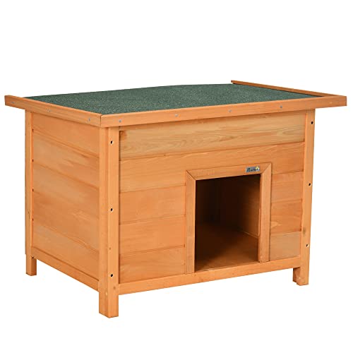 PawHut Caseta para Perro 82 x 58 x 58cm Madera Impermeable con Tejado Verde Abatible y 4 Pies Antideslizantes