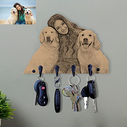 Soporte personalizado para correa de perro para pared, nombre personalizado, selección de raza y color, placa de madera, soporte para llaves, organizador de correa (colgador para llaves de fotos)