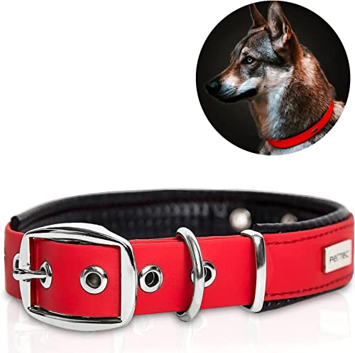 PetTec Trioflex Collar para Perros - para Cachorros Pequeños, Medianos y Grandes - Acolchados para Perros Grandes - Fuerte e Impermeable - Trenza Textil, Costura Reforzada, Hebilla Doble - Rojo