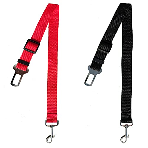 YEAROL Cinturón de Seguridad de Coche para Perros y Gatos. Correa Universal Ajustable para tu Mascota. 2 Unidades, Rojo y Negro. Cinta de Nylon Extra Resistente