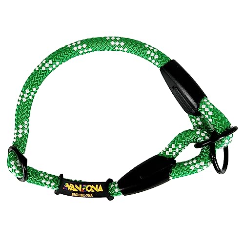 Collar Antitirones Perro. Collares Adiestramiento para Perros Pequeños, Medianos y Grandes. Nylon Redondo Resistente. Fábrica en España. Verde con Blanco