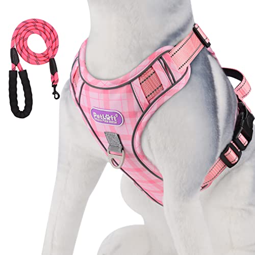 PETLOFT Arnés para Perro Grande, Sin Tirones Sin Asfixia Arnés de Chaleco Perro Big para Perros Grande Mascotas Entrenamiento al Aire Libre Textura Suave Arnés Ajustable con Acero Inoxidable Anillos