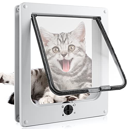 Sailnovo Puerta para Gato con Cierre Fácil de 4 vías, Puerta para Mascotas para Gatos y Perros Pequeños, Puerta para Gatos con Túnel L Blanco 17,5 cm x 19 cm x 5,5 cm