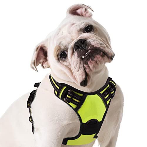 Eagloo Arnes de Perro Antitirones Cómodo Chaleco Ajustable Correa al Cuello y Pecho para Perros Mediano Material Duradero Transpirable con Cinta Reflectante Adaptarse a Ejercer Externo M/Verde