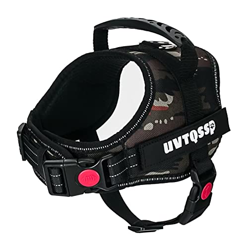 UVTQSSP Arnés para perros de tamaño mediano contra tirones, reflectante táctico Hunter arnés para perros camuflaje verde XS