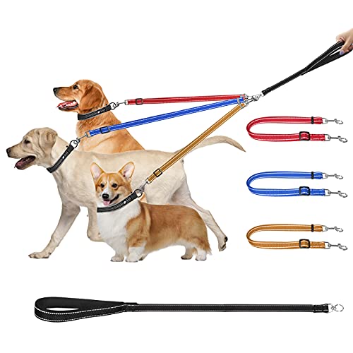 Correa de 3 vías para Perro, Desmontable y Reflectante, para Perro de 3 vías, Acolchada, Ajustable, Triple acoplador de Perro, Cuerda de tracción para Caminar uno, Dos, Tres Perros