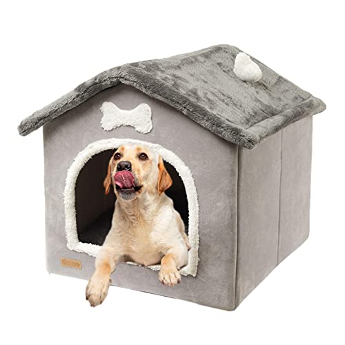 LINGJIONG Casa de Perro de Interior, Alfombrilla Plegable para Cama de caseta de Perro, Casa para Mascotas para Perros pequeños, medianos y Grandes, Gatos, Nido de Gato cálido para Invierno, Cueva