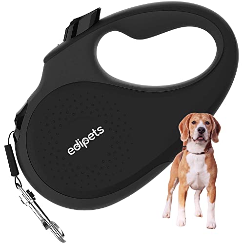 Edipets, Correa Perro Extensible, Retráctil, 5 Metros, 360º Sin Enredos, Cinta de Nailon para Adiestramiento y Paseo, para Perro Grande Mediano y Pequeño (Negro, 25 Kg)