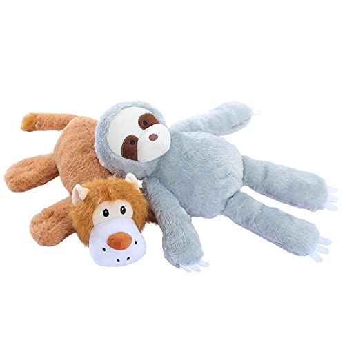 Amazon Basics Juguete chillón de peluche para perro, León y perezoso, 2 unidades, Gris