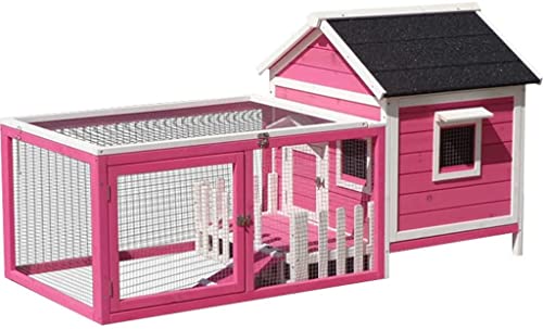 Caseta for Perros Villa de Lujo de Espacio Grande y Pesado al Aire Libre, Terraza con Patio, Caseta for Mascotas pequeña con Jaula, fácil de Limpiar (Color: Rosa)