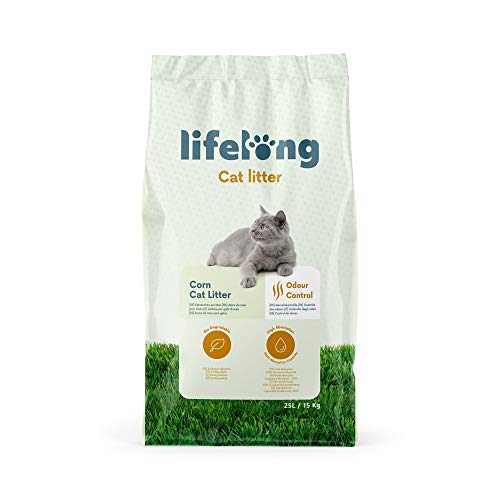 Marca Amazon - Lifelong Arena de maíz para gatos, Sin fragancia, 25L, Paquete de 1