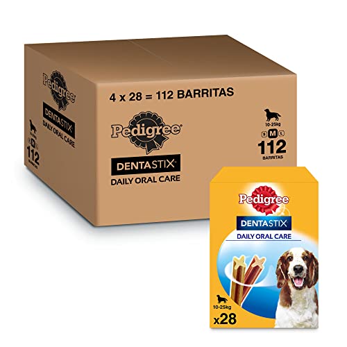 Pedigree Dentastix Snack Dental para la Higiene Oral de Perros Medianos (4 paquetes de 28ud)