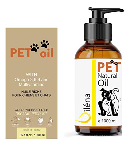 Aceite para Mascotas. Suplemento Alimenticio Natural para Perros y Gatos. Uso Diario. Combinado de 6 Aceites Ricos en Vitamina E y Omega 3, 6 y 9. Prensado en Frío (1000 ml)