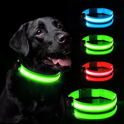 VSSHE Collar Luminoso Perro, 3 Modos Collares LED para Perros, (S) Collar Perro Luz Recargable y Impermeable, Ajustable Collar Perro Luz para Perros Pequeños/Medianos/Grandes (Verde)