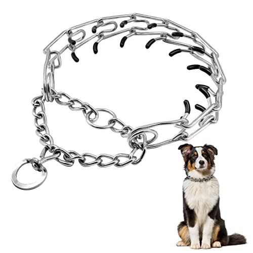 SLE Collar de adiestramiento para Perros, Dog Choke Prong Collar, Collar de adiestramiento de Acero Cromado,Collar de Castigo de Metal para Perros con púas (Silver-S)