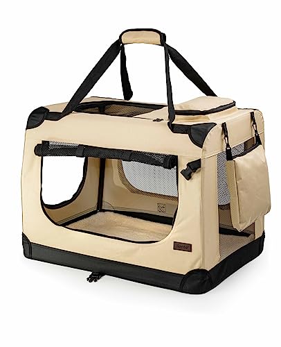 lionto Transportín para Perros Bolsa transportín para Perros Transportín Plegable Autobox Bolsa para Animales pequeños, (L) 70x52x50 cm Beige