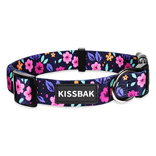 KISSBAK Collar Perros para Perros medianos - Diseño Especial, Lindo Collar para Perros pequeños, medianos y Grandes, Collar Suave Ajustable con Flores, para Cachorros machos y Hembras(M,Floral)