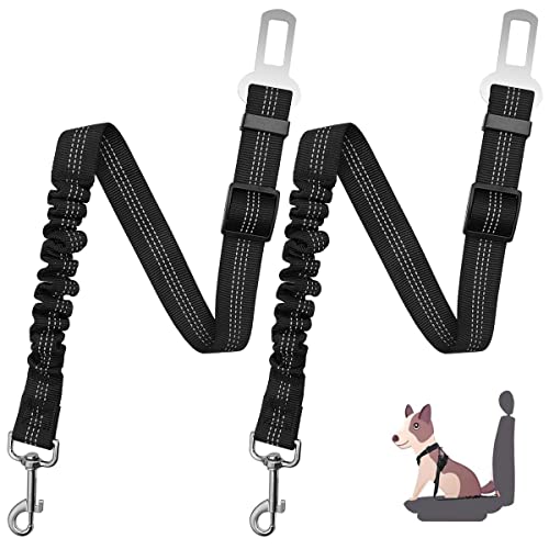 YuCool - 2 cinturones de seguridad retráctiles para perro, arnés de seguridad para coche, con gancho inoxidable y amortiguador elástico (negro)