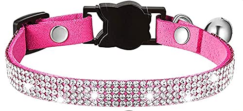 haoyueer Collares de diamantes de imitación para perro y gato con campana, collares de terciopelo suave, collar con joyas para niña (rosa caliente)