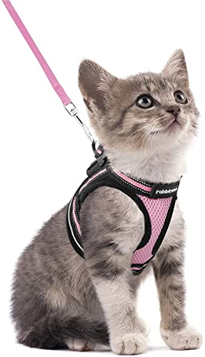 rabbitgoo Arnes Gatos y Correa 150cm Chaleco Ajustable Antitirones Reflectante Cómodo Correa Mágica para Fácil de Poner y Quitar para Paseo Diario Arnes para Perro Pequeño Conejos Gatos S Rosado