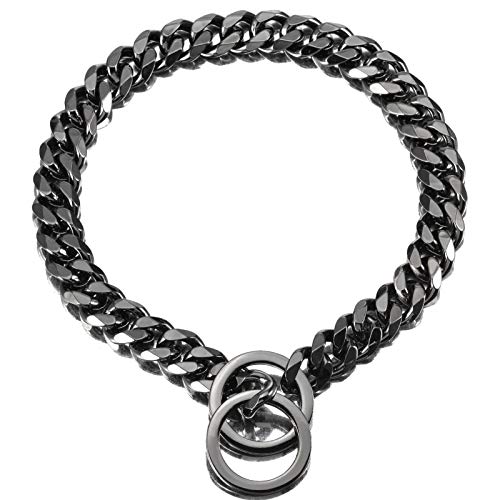 ZZOHAA Collar de perro de acero negro para mascotas,Cadena de perro cubano resistente para perros grandes,Collar de cadena deslizante de eslabones de metal de acero inoxidable fuerte