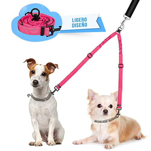 SlowTon Doble Correa para Perro, Doble Correa sin enredos para 2 Perros, para Caminar y Entrenar, rotación giratoria de 360°, Reflectante, Longitud Ajustable, Divisor Doble Correa para Dos Perros