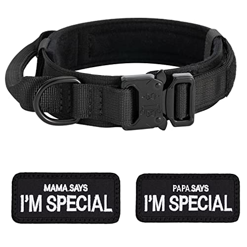 Collar de perro ajustable con asa de control, collar táctico de nailon, acolchado para perros, hebilla de metal, para perros medianos y grandes, caza, entrenamiento al aire libre, K9, negro, XL