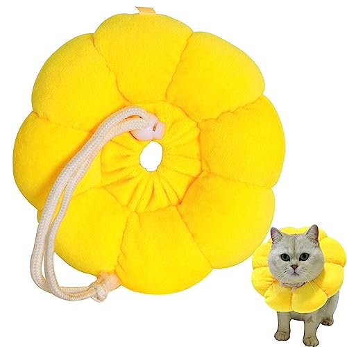 Collar Isabelino para Gatos,Collar de algodón Ajustable antilamer en Forma de Girasol - Collar Protector para Perros y Gatos pequeños, Bonito Collar isabelino Transpirable para recuperación Geruwam