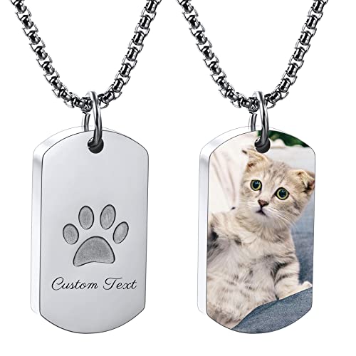 OTXIXTO Collar Urna Personalizado para Cenizas Etiqueta de Perro Colgante Huella Grabado Foto Perro Gato Mascota Acero Inoxidable Recuerdo Conmemorativo Joyería de Cremación con Kit de Embudo